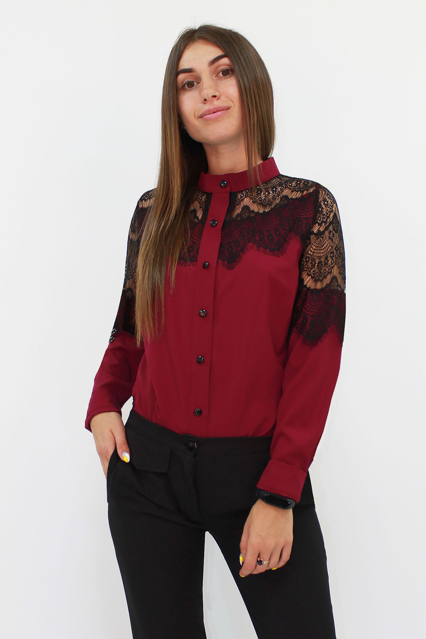 Романтична жіноча блузка з мереживом Gilmor, марсала