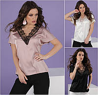 Женская шелковая блуза с кружевом 3315
