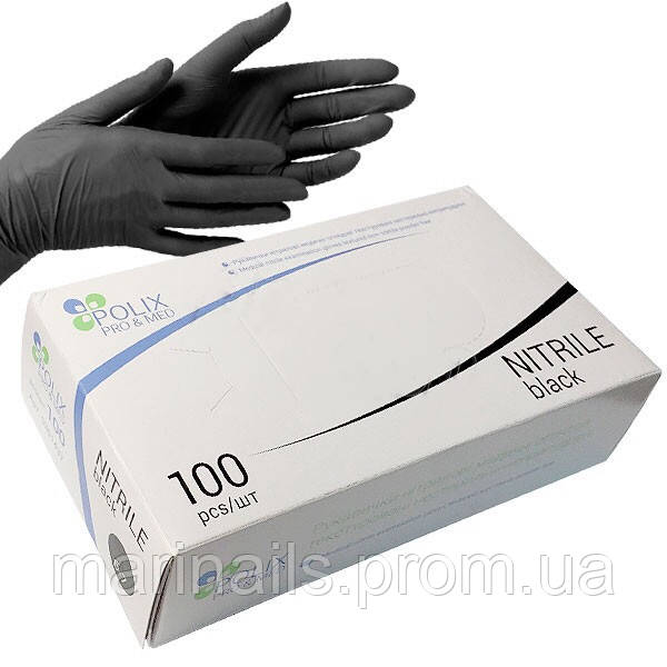 Нитриловые перчатки, 100 шт, медицинские перчатки, нестерильные, Размер М Polix PRO & MED - фото 2 - id-p1205514905