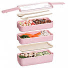 Ланч-бокс потрійний Еко "Lunch box", 900мл, рожевий, фото 4