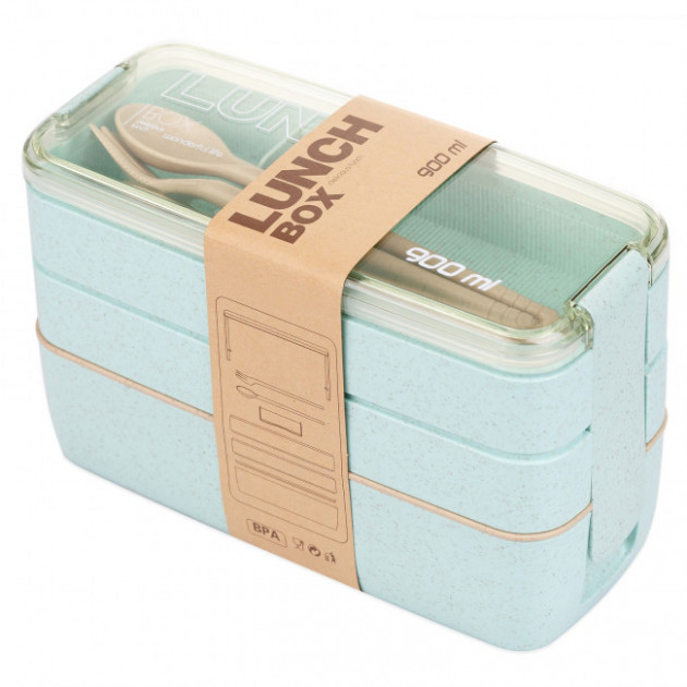 Ланч-бокс потрійний Еко "Lunch box", 900мл, м'ятний