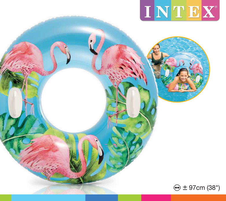 Дитячий круг Intex 58263 з ручками Фламінго діаметр 97" від 7 років