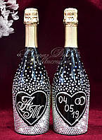 Набор свадебного шампанского в стразах с сердцами 2 бутылки (уточняйте сроки) Ш37
