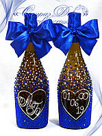 Свадебное шампанское с сердцем в стразах Сапфир 2 бутылки (уточняйте сроки) Ш41