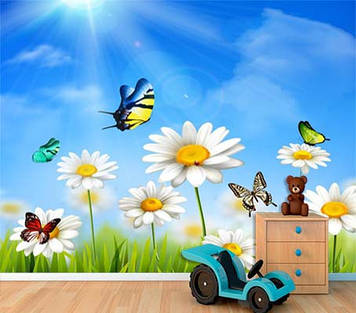 Фото Шпалери "Метелики і ромашки" - Будь-який розмір! Читаємо опис!
