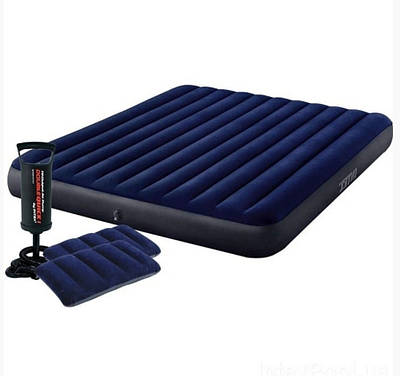 Intex Надувний матрац 64765 152x 203 x 25 см., двомісний,2 подушки, з ручним насосом, у коробці