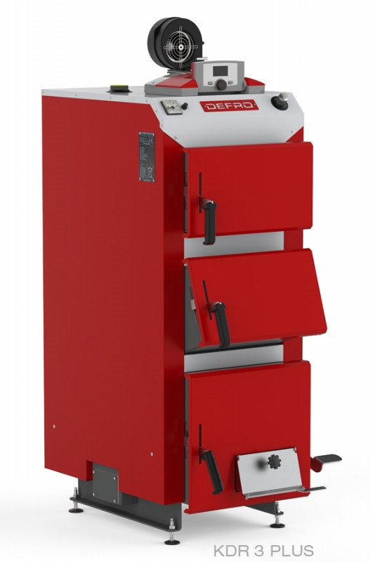 Котел твердопаливний DEFRO KDR PLUS 3 (з автоматикою) 15 кВт. червоно-сірий