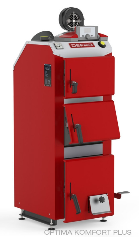 Котел твердопаливний DEFRO Optima Komfort PLUS (з автоматикою) 30 кВт. червоно-сірий