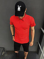 ПОДАРУНОК!!!Кстюм Intruder LaCosta літній червоно-чорний Чоловіча футболка поло+Музькі шорти трикотажні + Кепка