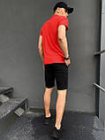 ПОДАРУНОК!!!Кстюм Intruder LaCosta літній червоно-чорний Чоловіча футболка поло+Музькі шорти трикотажні + Кепка, фото 7