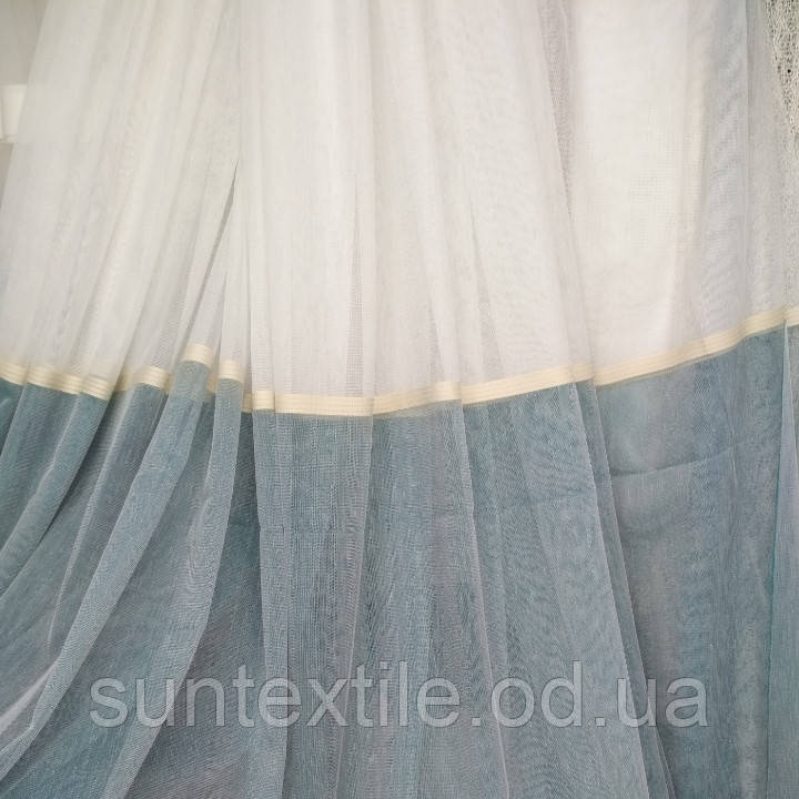 Тюль сітка лляна з бірюзовим купоном, фото 1