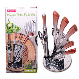 Набір кухонних ножів, ножиці і точилка Kamille 8 предметів на акриловій підставці KM-5134
