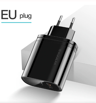 Зарядне KUULAA Quick Charger 3.0 Type-C+USB 36W EU black