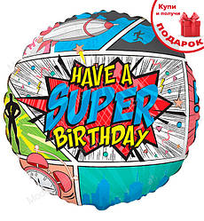 Фольговані кулі "Super Birthday", Іспанія, Ø - 45 см