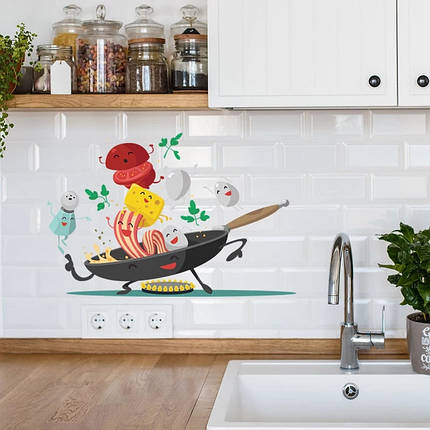 Інтер'єрні вінілові наклейки на стіни, шафи, вікна, на кухню "сковорода та продукти" (лист 45*30 см), фото 2