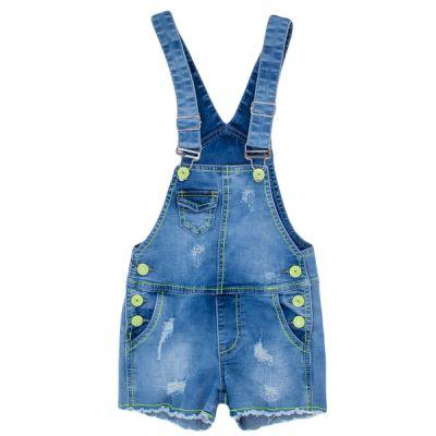 Джинсовий комбінезон-шорти для дівчинки з яскравими ґудзиками, фото 1