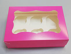 Коробка для 6-ти кексів з прозорим віконцем 250*170*80 (рожева)