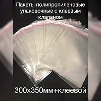 Пакет 300х350мм+клейовий, пакувальний поліпропіленовий, щільністю 25мкм, 100шт/уп