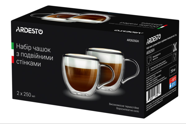 Чашки з подвійними стінками Ardesto 250 мл 2 шт AR2625GH, фото 1