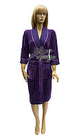 Элитный велюровый халат с гипюром Nusa NS-0389 фиолетовый