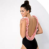 Злитий Купальник з шифоновими рожевими квітами, чорний, фото 4