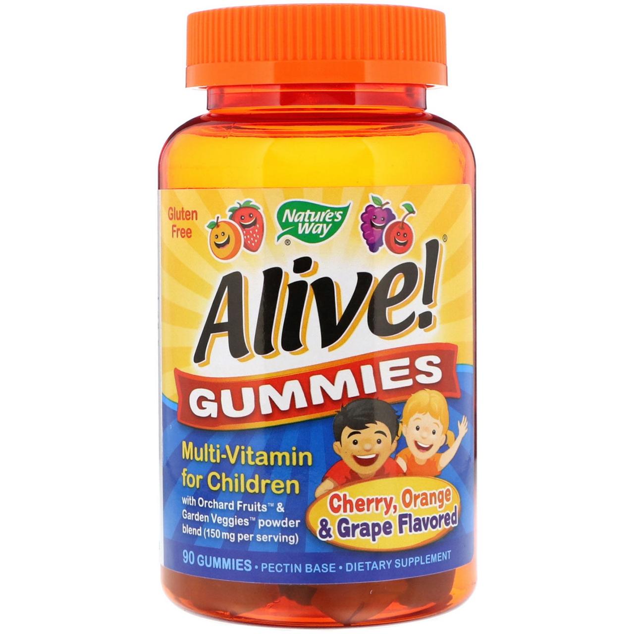 Мультивітаміни для дітей жувальні, вишня, 90 жувальних цукерок Natures Way, Alive