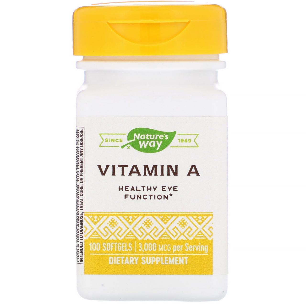 Natures Way, Витамин A, 10000 МЕ, 100 желатиновых капсул