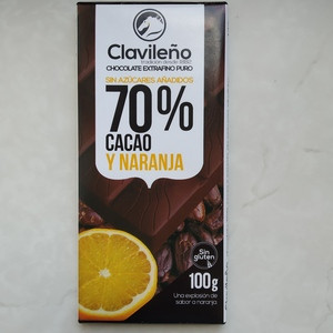 Чорний шоколад Clavileno 70% з апельсином, 100г