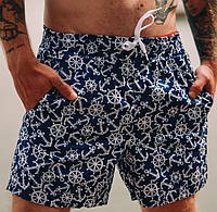 Купальные шорты мужские пляжные плавательные летние синие с принтом Якорь Турция. Живое фото. Много цветов