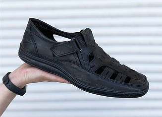 Босоніжки сандалі чоловічі шкіряні чорні коричневі коричневі прошиті на липучці резинці від виробника 39-46р