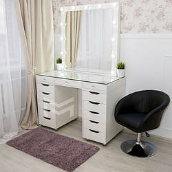 Гримерний столик зі скляною стільницею MARKSON М622 дзеркало в рамі, білий