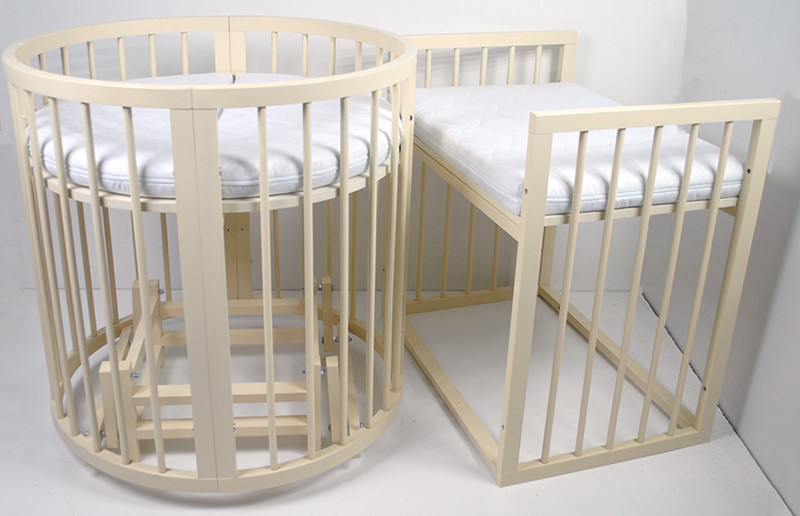 Дитяче ліжечко (кругле Каприз Бук 8 в 1, маятник, матрац, слонова кістка)