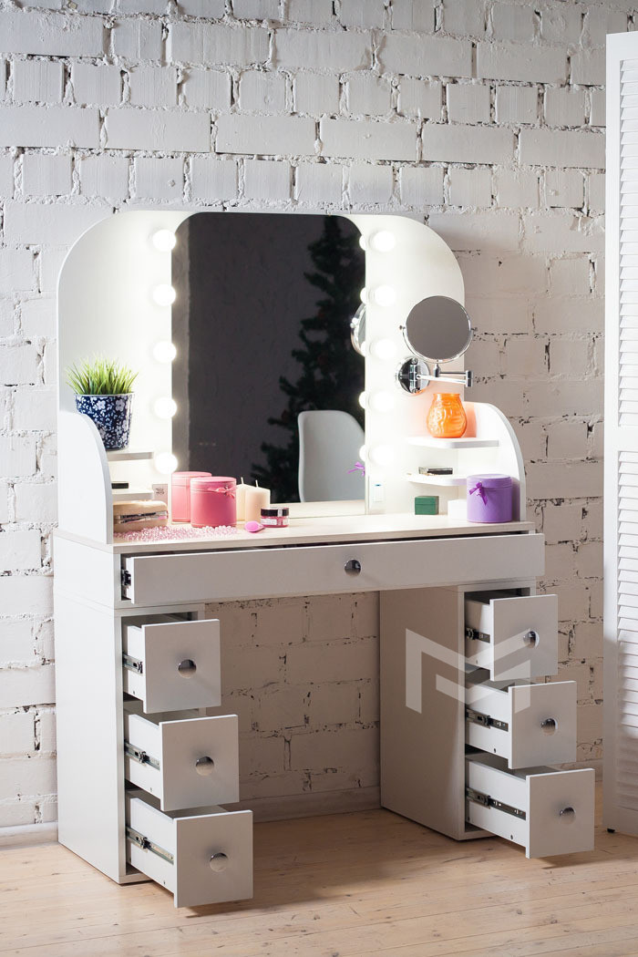 Туалетний стіл для макіяжу MARKSON М628 з підсвіткою на 2 тумби та 7 ящиків, білий, фото 1