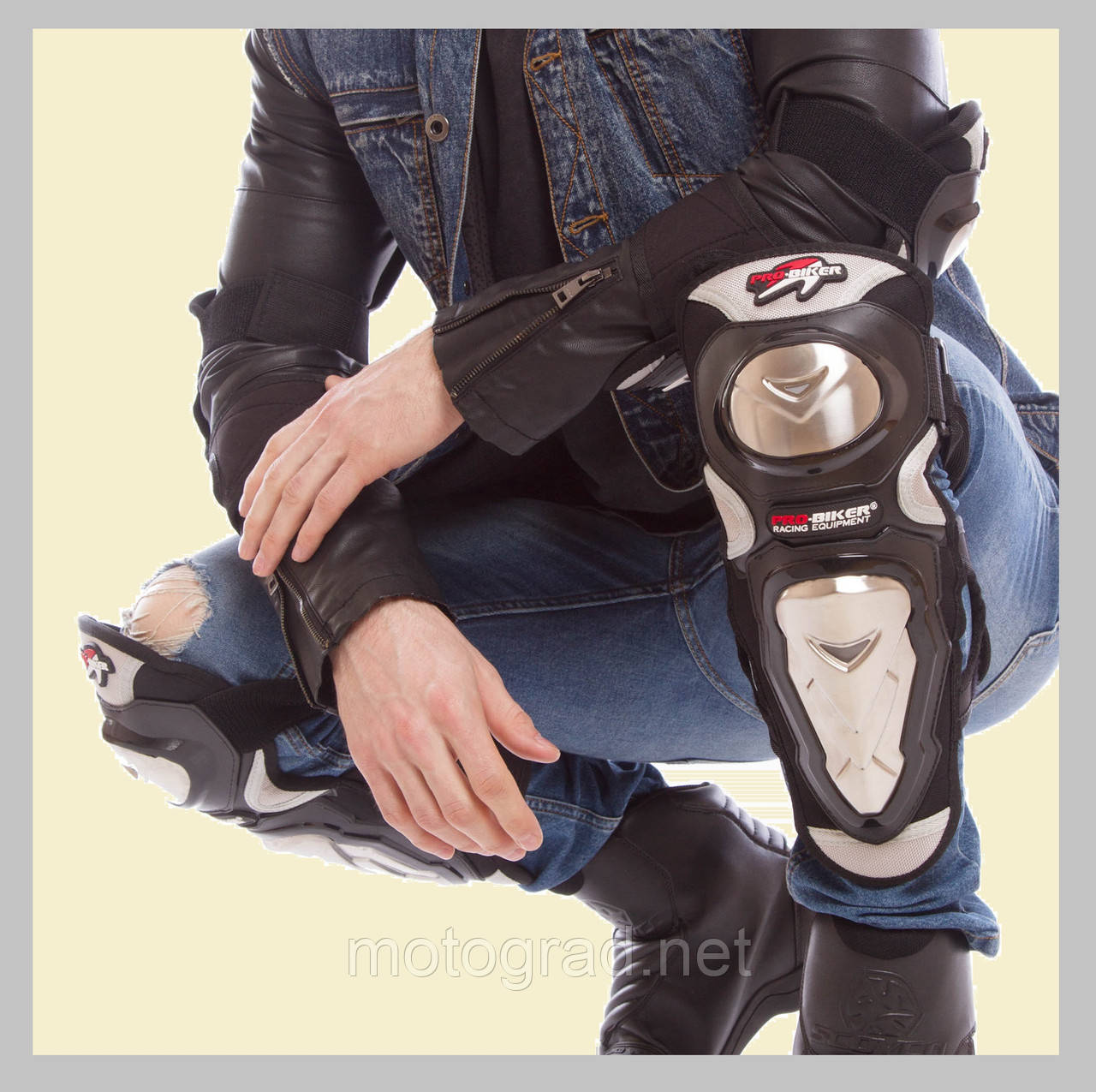 Мотонаколінники + налокітники чорні Pro-biker з металевою накладкою, фото 1