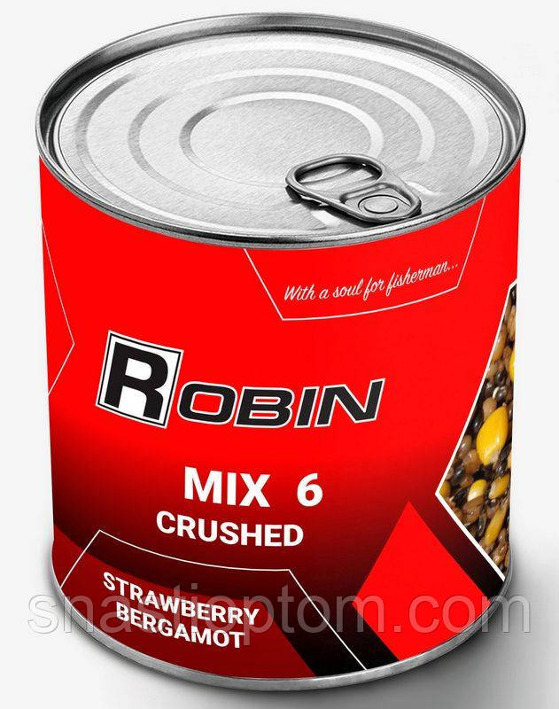Наживка МІКС 6-ти зерен ROBIN ПОЛУБНИКА-БЕРГАМОТ дроб. з/б 900мл.
