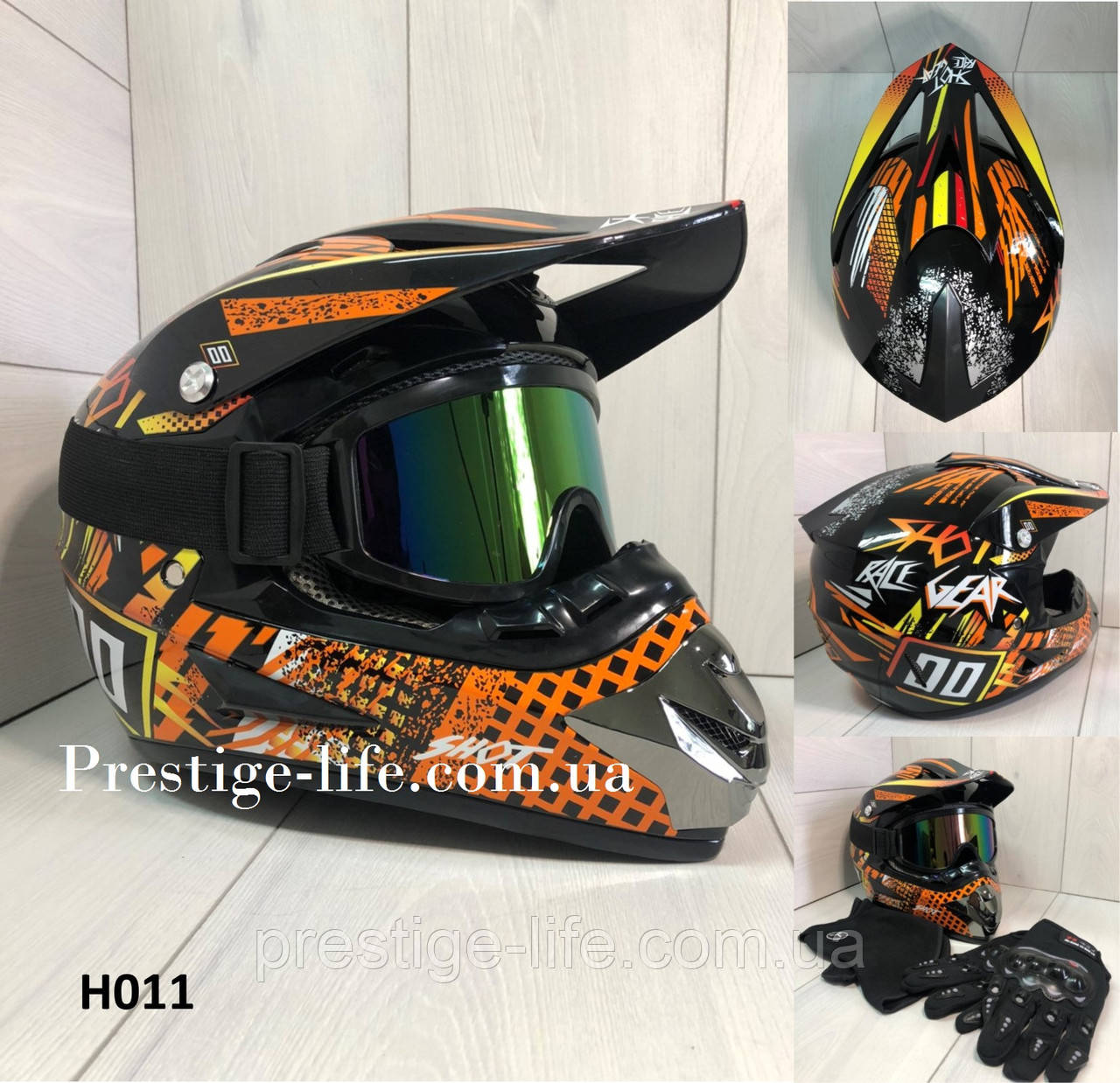 Мотошолом Ендуро H011XL для мотокросу або квадроцикла + КОМПЛЕКТ у Подарунок (Окуляри, Рукавички, Маска) - фото 1 - id-p1189695010