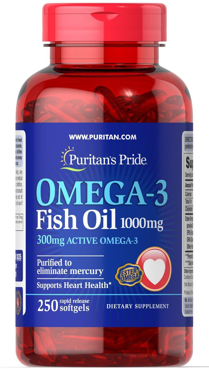 Рибовий жир Puritan's Pride Omega-3 Fish Oil, 1000 мг 250 капс