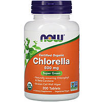 Хлорела Now Foods, натуральна , 500 мг, 200 пігулок