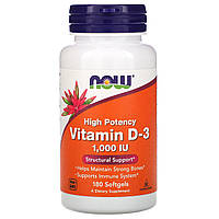 Витамин D-3, высокий потенциал, 1,000 МЕ, Now Foods,180 желатиновых капсул