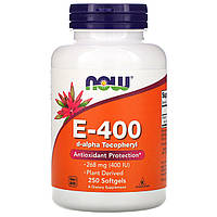 Вітамін Е (Vitamin E) E-400, Now Foods 100% Натуральний d-альфа токоферол, 250 капсул