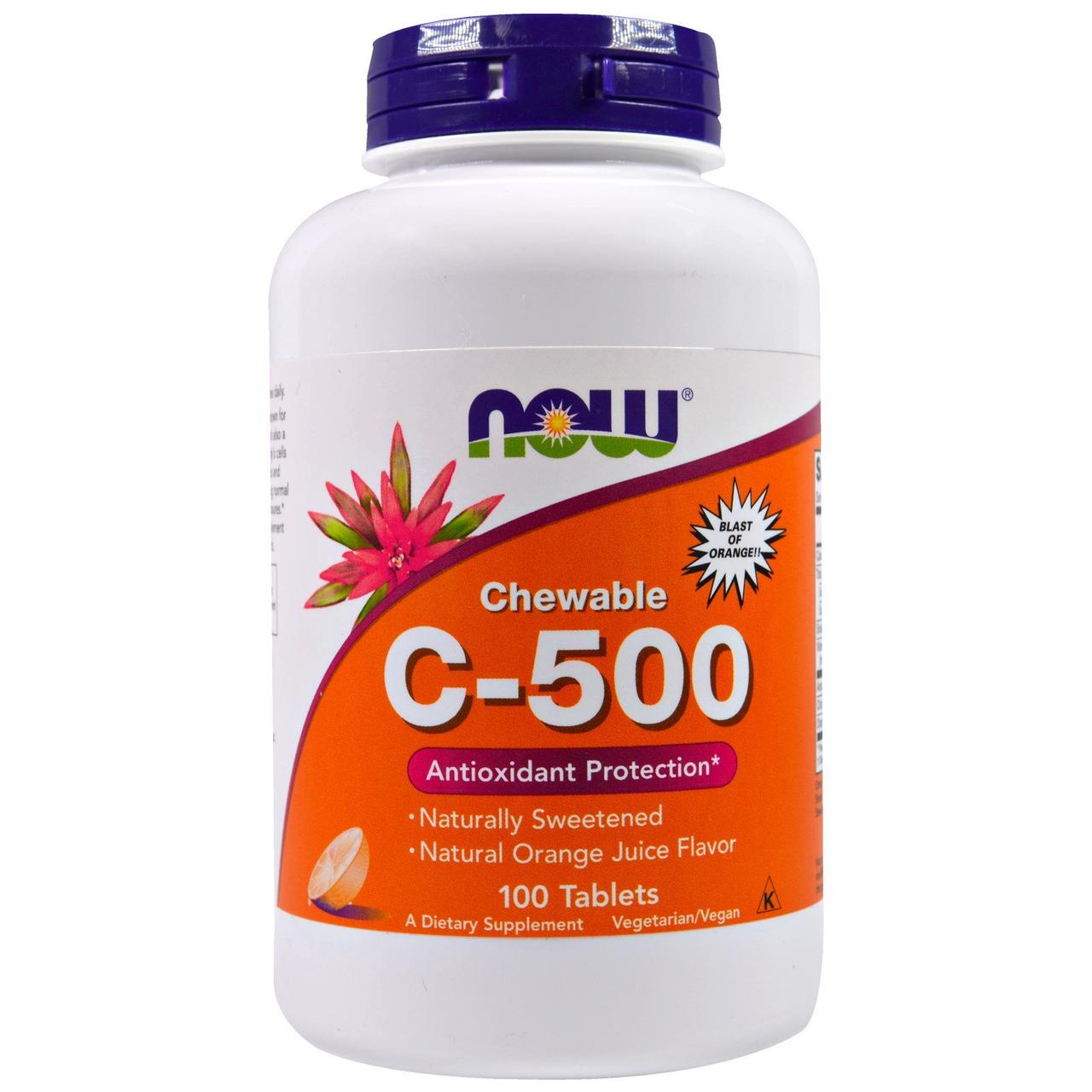 Now Foods, Вітамін С Жувальний C-500 зі смаком апельсинового соку, 100 таблеток