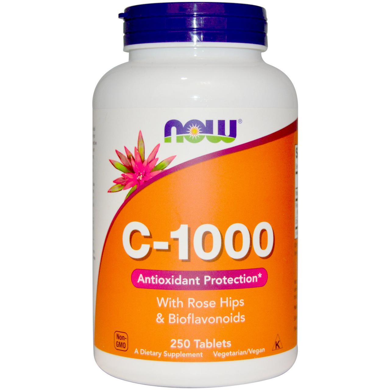 Вітамін С - 1000 (Vitamin C - 1000)Now Foods, C-1000, з плодами шипшини і біофлавоноїдами 250 таб.