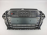 Решетка радиатора Audi A3 2013-2016год Серая с хромом (в стиле S-Line)