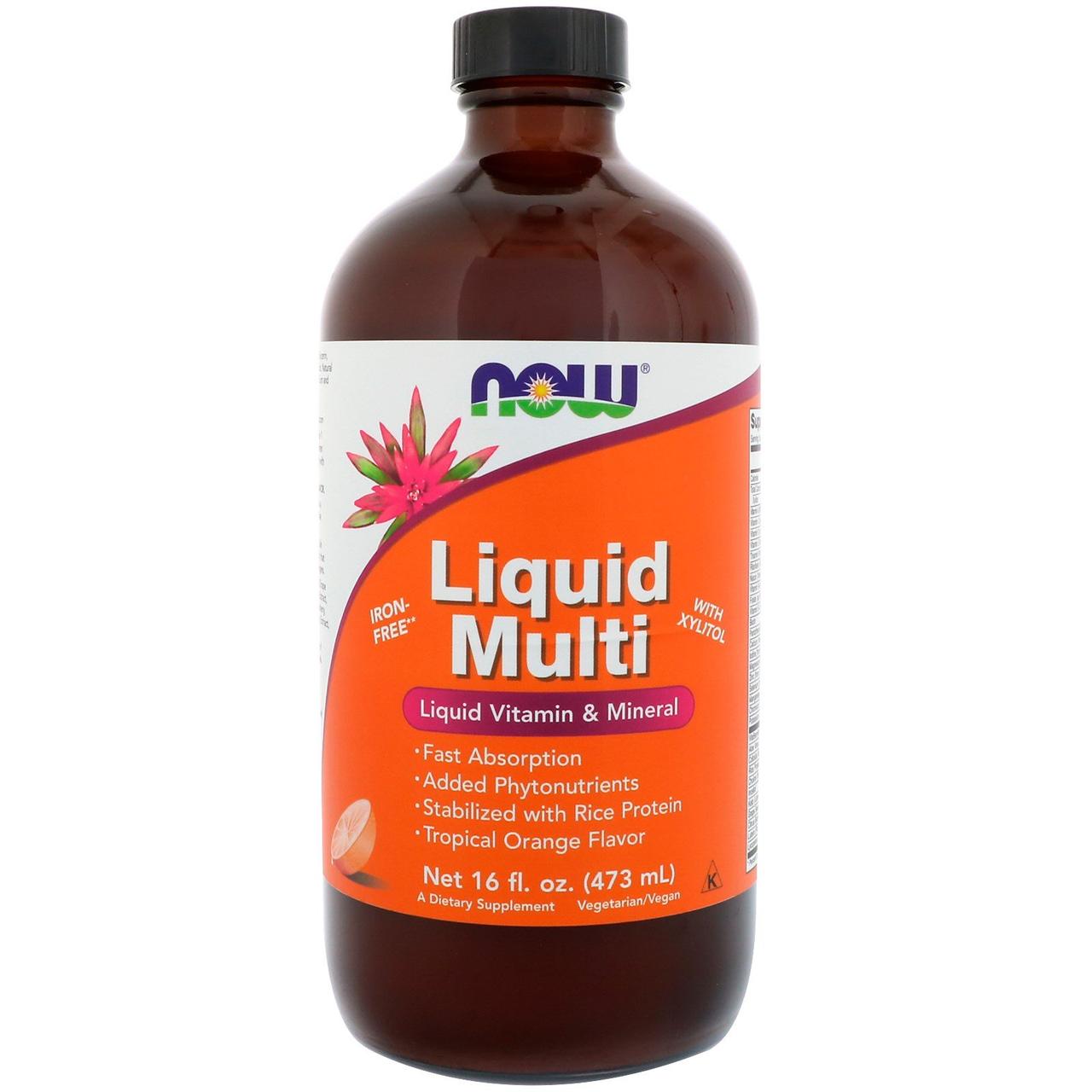 Now Foods Liquid Multi з ароматом тропічного апельсина 16 рідких унцій (473 мл)