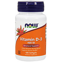 Витамин Д3 Vitamin D-3 Now Foods, Витамин D-3, Структурная поддержка, 400 МЕ, 180 капсул