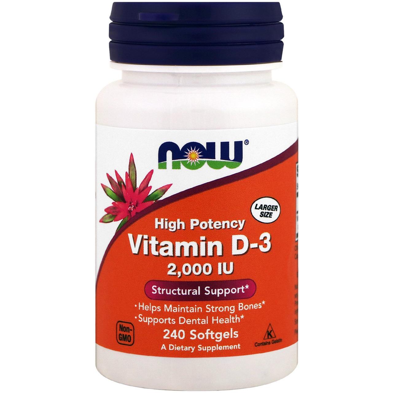 Витамин Д3 Vitamin D-3 Now Foods, Витамин D-3, 2000 МЕ, 240 капсул