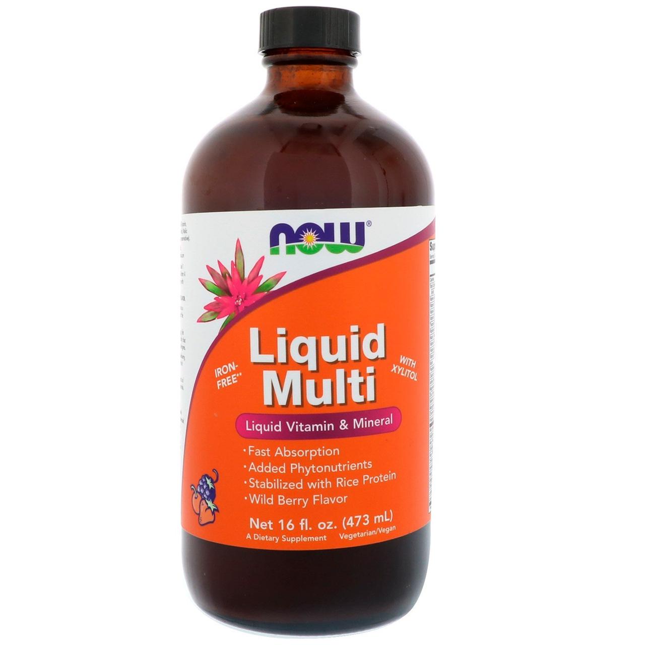 Мультивітаміни Харчова добавка Liquid Multi Now Foods i зі смаком диких ягід 16 рідких унцій (473 мл)