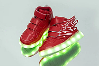 Детские светящиеся LED кроссовки с подсветкой с крыльями красного цвета, [ 35 ]