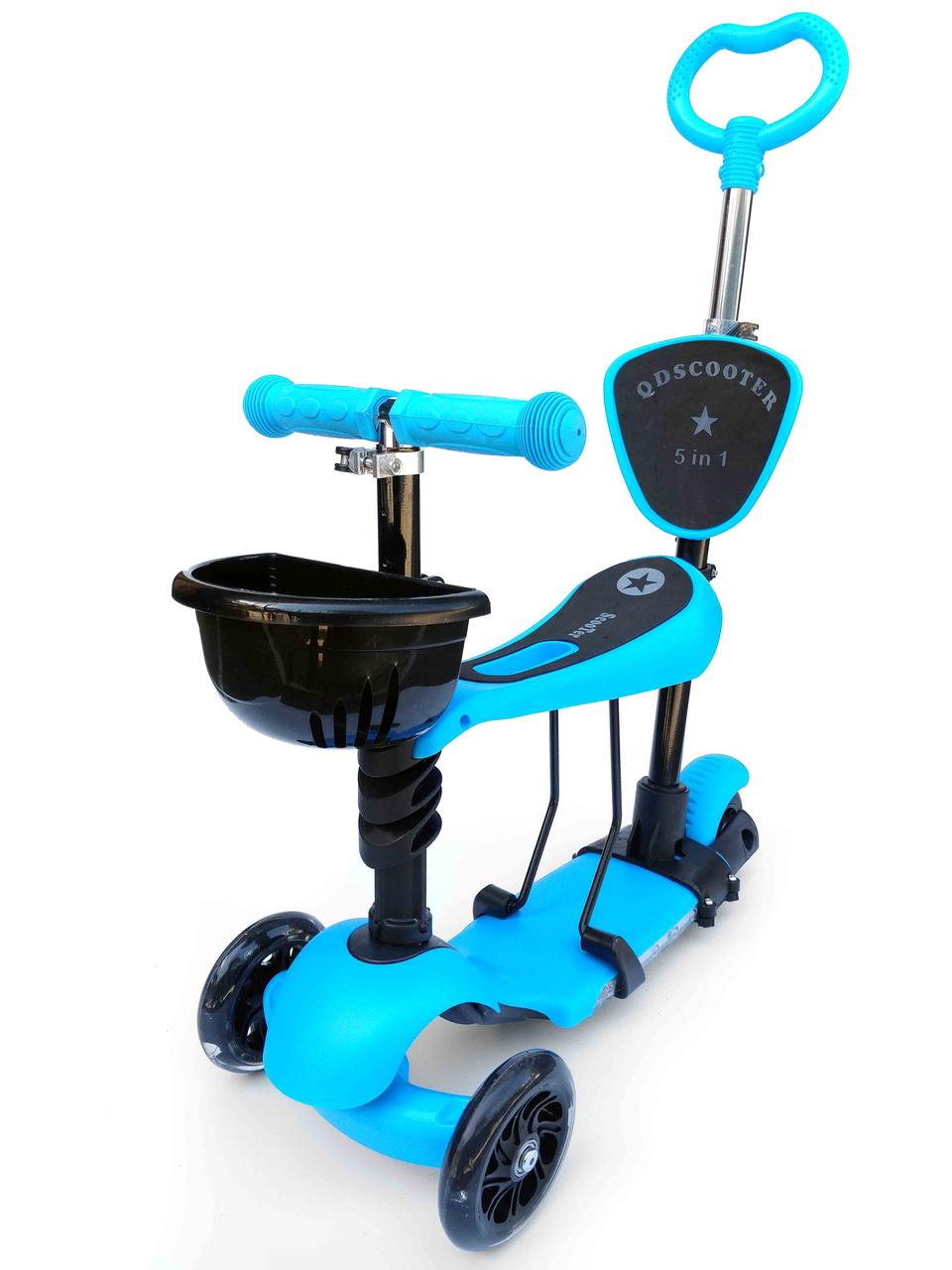 Самокат біговел із батьківською ручкою та кошиком Scooter 14MZ, фото 1