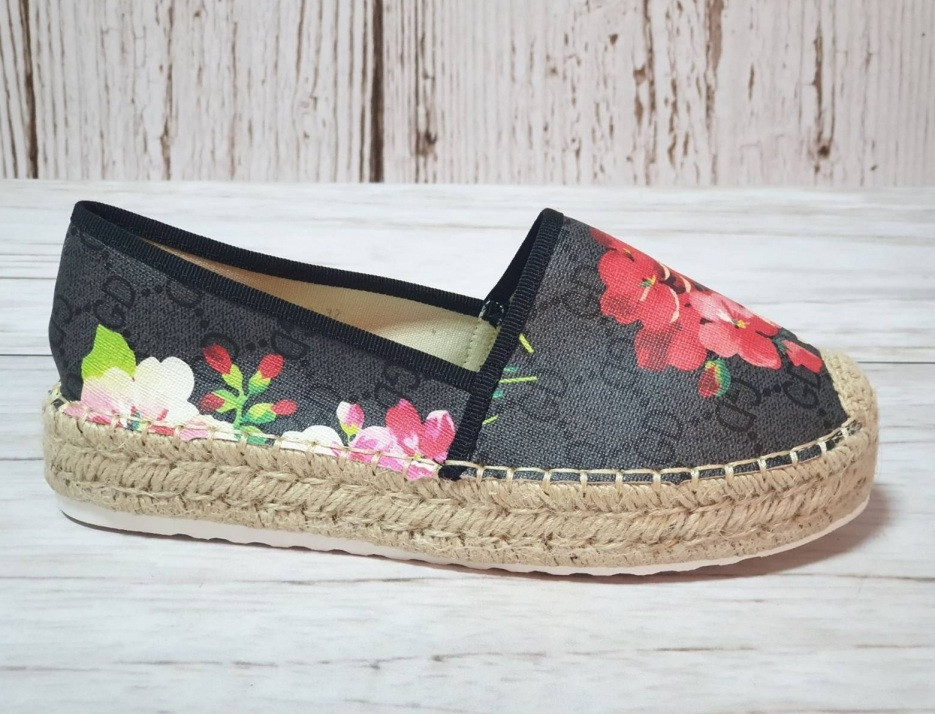 Чорні еспадрільї Flowers на плетеної підошви, 36-41